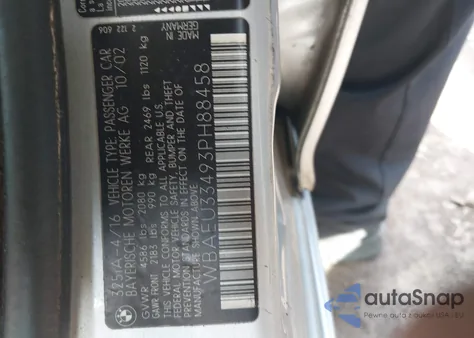 2003 BMW 325Xi from USA, damaged, VIN WBAEU33493PH88458